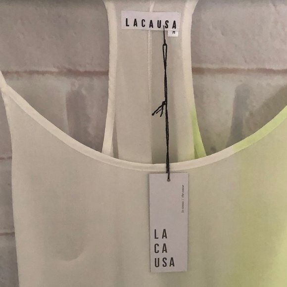 LACAUSA Rayon Racerback Slip Dress. White and Green.  NWT Size Medium - Picture 8 of 11
